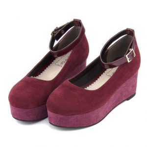 厚底ストラップパンプス 887003 ワイン/コンビ[750HP]