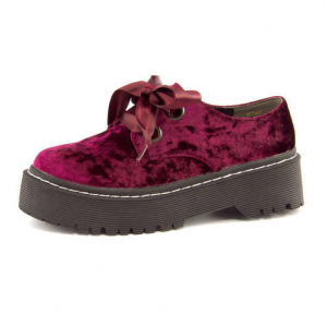 厚底レースアップシューズ 877047 ワイン[750HP]