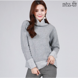 넥 지퍼 하이넥 콤비 니트