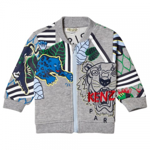 Kenzo Kids Grey Tiger And Logo All Over 스웨트 자켓
