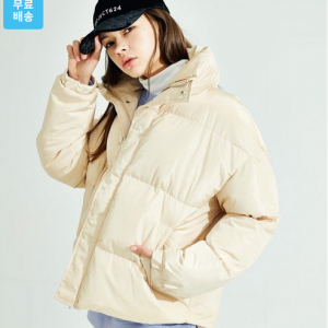 (UNISEX) 하이터틀 미들오버 숏패딩 베이지