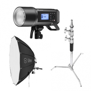 Flashpoint XPLOR 600 HSS TTL R2 Monolight Kit With C-Stand & Glow 38" ParaPop