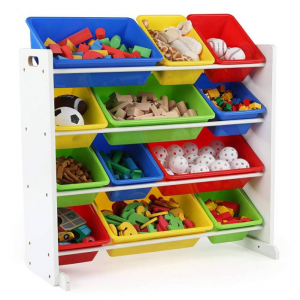 Tot Tutors Kids' Toy Storage Organizer with 12 Plastic Bins, White/Primary (Summit Collection)
