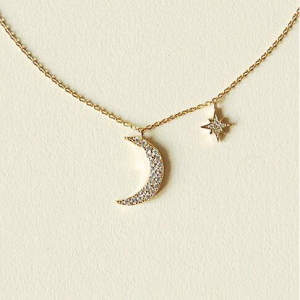 Moon and Star Cubic Zirconia Necklace