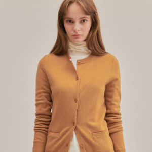 [HAZZYS LADIES] 카멜 컬러배색 울혼방 가디건