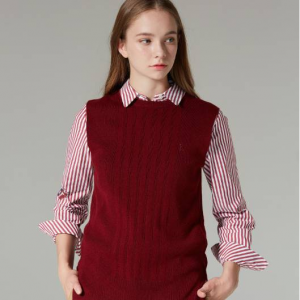 [HAZZYS LADIES] 와인 단색 울혼방 니트베스트