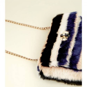 Multicoloured Stripe Faux Fur Cross Body Bag