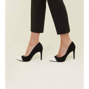 Black Suedette Contrast Pointed Toe Court Shoes