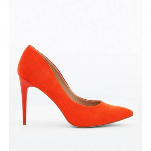 Bright Orange Suedette Stiletto Heel Pointed Courts