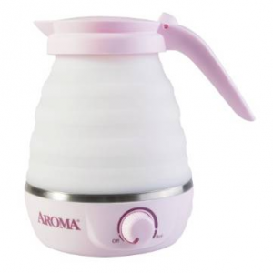AROMA Collapsible Portable Water Kettle with Dual Voltage 0.6L Pink AWK-080MVP