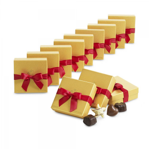 Assorted Chocolate Gold Favor, Red Ribbon, Set of 12, 4 pc. each