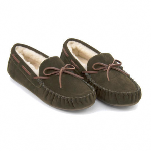 melange(メランジェ) レディース リボン付きボアモカシン【カーキ】