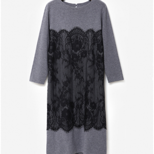 ポリエステルアクリルナイロンレースドッキングニットワンピース