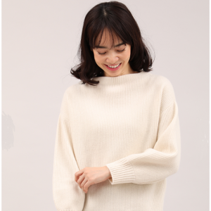 ウールカシミヤブレンドボトルネック片畦編みニット