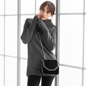 リブハイネックロングニット