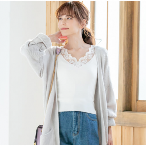 Vネックレースキャミニット