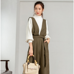 ウエストリボンVネックコンビネゾン