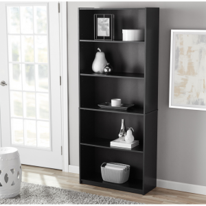Mainstays 71" 5-Shelf Standard Bookcase, Black Oak, 5 colors @ Walmart