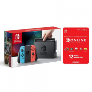 Nintendo Switch Neon Console with Joycon Wireless Controls and 12m Online Individual Membership
