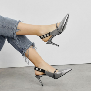 LEATHER BEDAZZLED SLING BACK HEELS