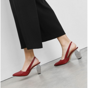 GEOMETRIC CHROME HEEL SLINGBACKS