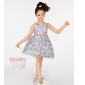 Rare Editions Little Girls Embroidered Illusion Dress