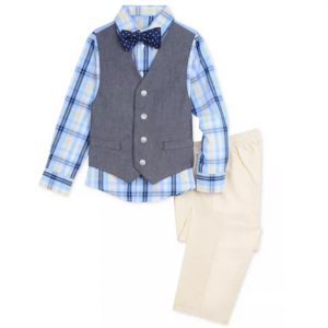 Nautica Little Boys 4-Pc. Oxford Shirt, Denim Vest, Pants & Bowtie Set