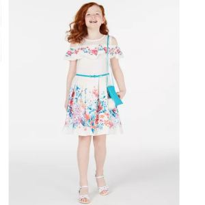Beautees Big Girls Floral-Print Cold-Shoulder Dress