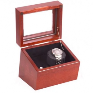 AMERICAN CHEST The Brigadier Single Watch Winder; Glass-topped, Solid Cherry