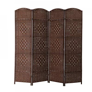 ALPHA HOME 4 Panel Room Divider - Handcrafted Wood Framed Folding Privacy Screen Diamond Pattern, Li