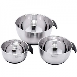 Velaze Mixing Bowls Set of 3, Stainless Steel Salad Bowl Set with Lids Non-Slip Silicone Handles, No