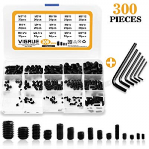 VIGRUE 300Pcs M2.5/M3/M4/M5/M6/M8 Hex Allen Head Socket Set Screw Bolts Assortment Kit Grub Screw wi