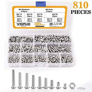 VIGRUE 810 Pcs M4 Screw Assortment Kit 304 Stainless Steel Machine Screws Phillips Pan Head Screws B