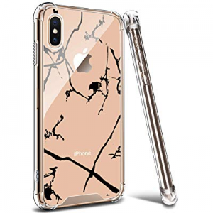 Marble iPhone Xs Case Cover, Ansiwee Clear Shock Absorption Soft TPU Bumper Hard Marble Pattern Desi