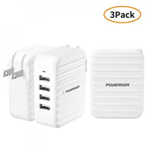 3 Pack USB Wall Charger, POWERIVER Charging Station, 4 Port Travel Wall Charger with SmartID Technol