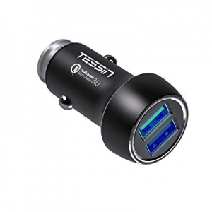 CRST Tessin Car Charger Quick Charge 3.0 5V/2.4A Dual Ports 30W Aluminum Metal Portable Fast Car Ada