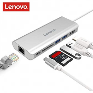 Lenovo USB-C Hub, Aluminum Type C Adapter with HDMI Port, Gigabit Ethernet Port, USBC Power Delivery