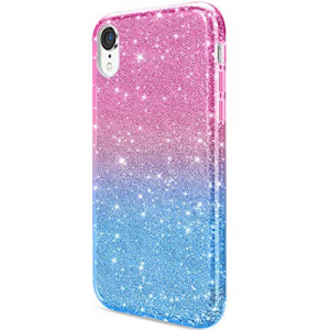 DAUPIN iPhone XR Case, Luxury Glitter Bling Clear Crystal Sparkle Colorful Slim Thin Cover Women Gir