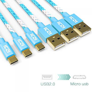 Micro USB Cable, ICZI Micro USB Charging Cable 3ft Micro USB Cable 3 Pack Braided Cord with Gold Pla
