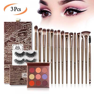 MAGEFY Makeup Set of 15Pcs Makeup Brushes 2 Pairs Eyelashes 9 Colors Eyeshadow Palette for Natural L