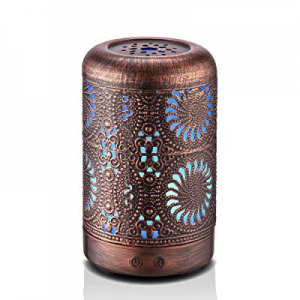 100ml Aromatherapy Essential Oil Diffuser Humidifier Bronze, Mini Vintage Metal Ultrasonic Cool Mist
