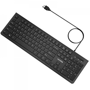 VicTsing Wired Keyboard Ultra-Thin, Computer Keyboard USB Keyboard with Foldable Stand, PC Keyboard