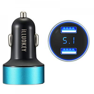Car Charger, illuOKey 4.8A 24W Dual USB Fast Car Charger with Smart Identification for iPhone X/8/7/