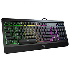 VicTsing Gaming Keyboard USB Wired Keyboard, Quiet All-Metal Panel Spill-Resistant Keyboard with Erg