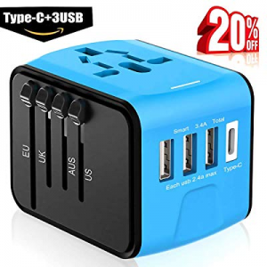 Universal Travel Adapter, Whlzd All in One International Power Adapter with Smart High Speed 3 USB &