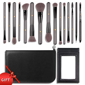 DUcare15 Pcs Pro Makeup Brush Set with Case and Travel Mirror Gift Choice Synthetic Professional Fou