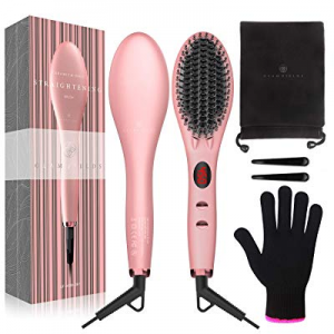 Straightening Brush 2.0, GLAMFIELDS Hair Straightener Iron Brush with Double Negative ions Anti-scal