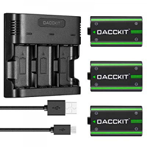 DACCKIT 2500mAh Rechargeable Battery (3-Packs) with 3-Channel Charger Compatible for Xbox One/Xbox O