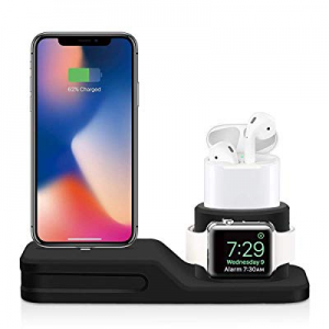 SYOSIN Charging Stand, Silicone 4 in 1 Charging Dock Holder Compatible with iWatch/iPhone/Airpods/Pe