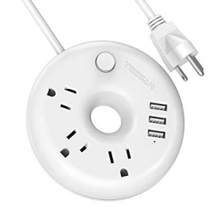 Travel Power Strip TESSAN 3 Outlets 3 USB No Surge Protection Desktop Charging Station with 5 Feet E